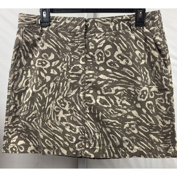 Ann Taylor Loft Pencil Skirt Women Petite 8P Tan Geo 100% Cotton Stretch Pockets - Picture 1 of 11